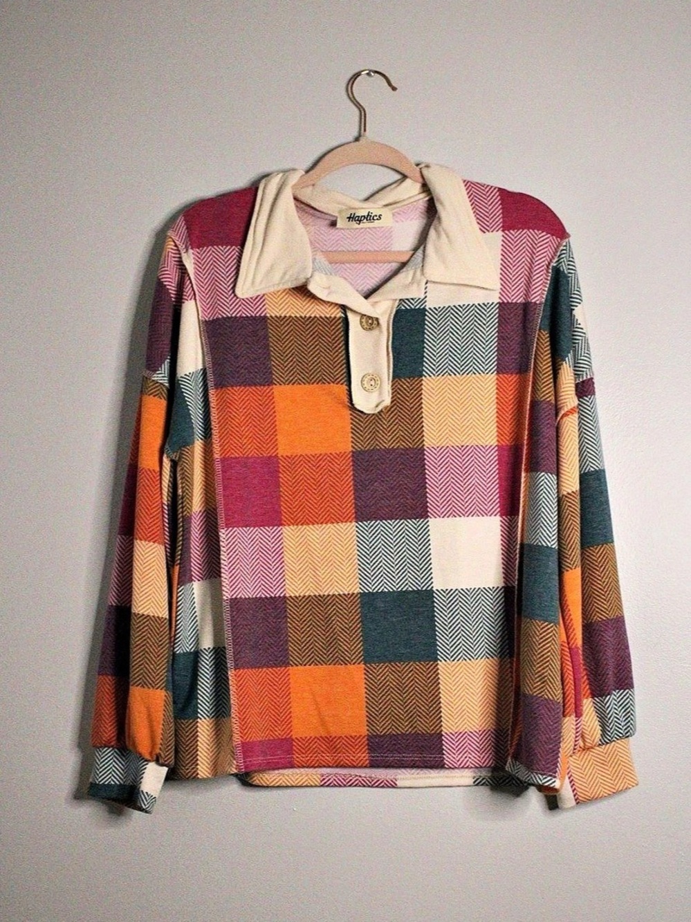 Haptics by Holly Harper Plaid Pullover Top in Multicolor Size Medium